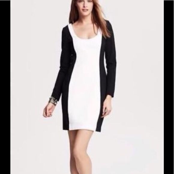 Banana Republic black white long sleeve dress 12 D1 - Picture 1 of 10